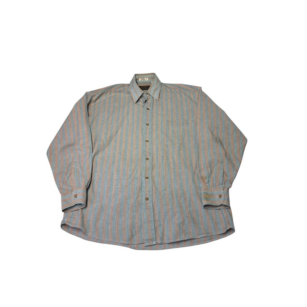 Eddie Bauer Mens Vintage Cotton Striped Button Down Shirt Blue Tan Size M